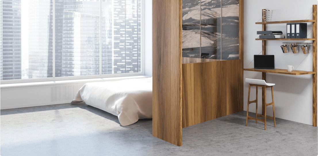 bed and study room